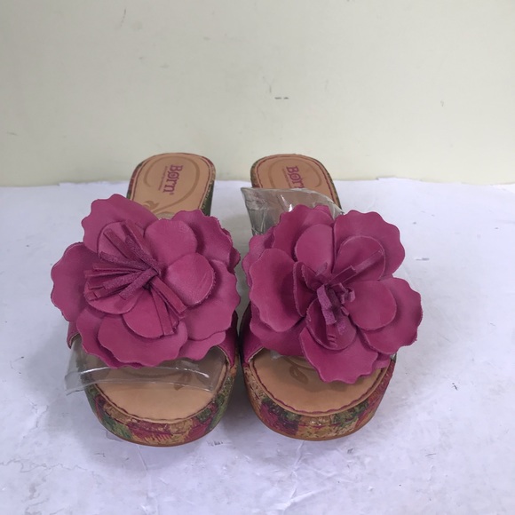 BOC NEW Flower Leather Wedge Platform Sandals Pink Multi Shoes Slides Slip On 7 - Picture 13 of 16